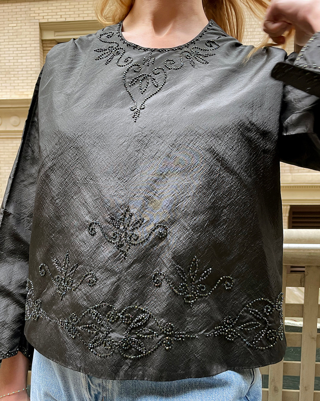 Antique Victorian Embellished Silk Mourning Blouse