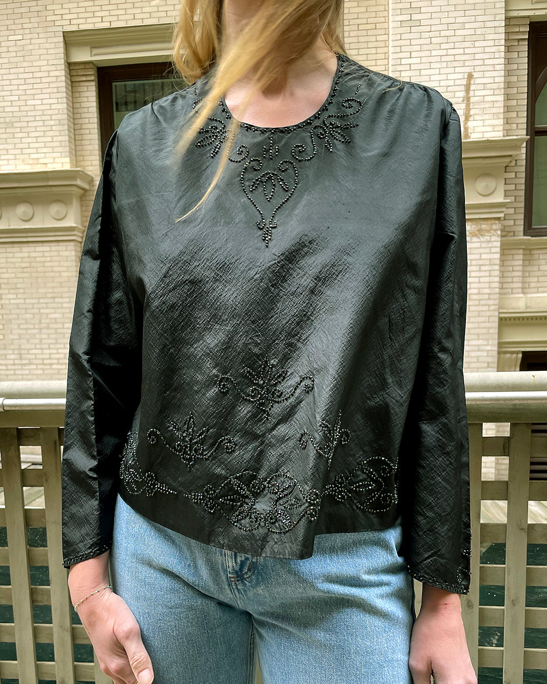 Antique Victorian Embellished Silk Mourning Blouse