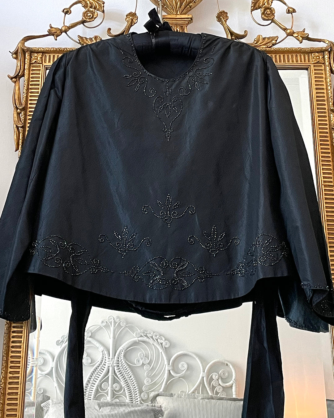Antique Victorian Embellished Silk Mourning Blouse