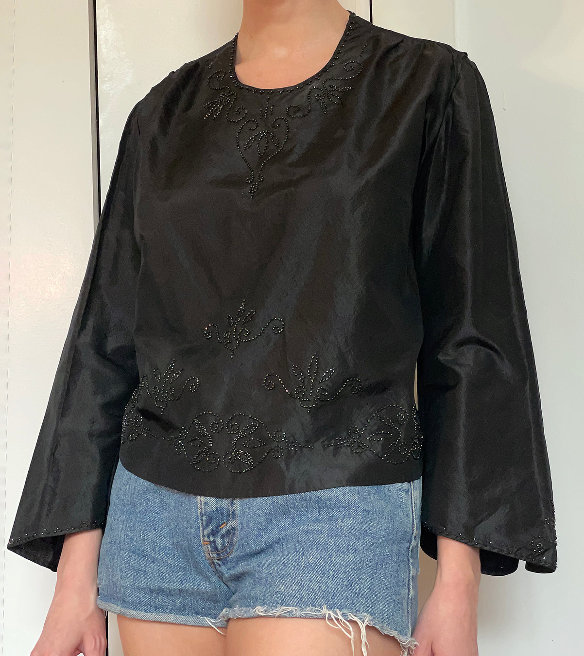 Antique Victorian Embellished Silk Mourning Blouse