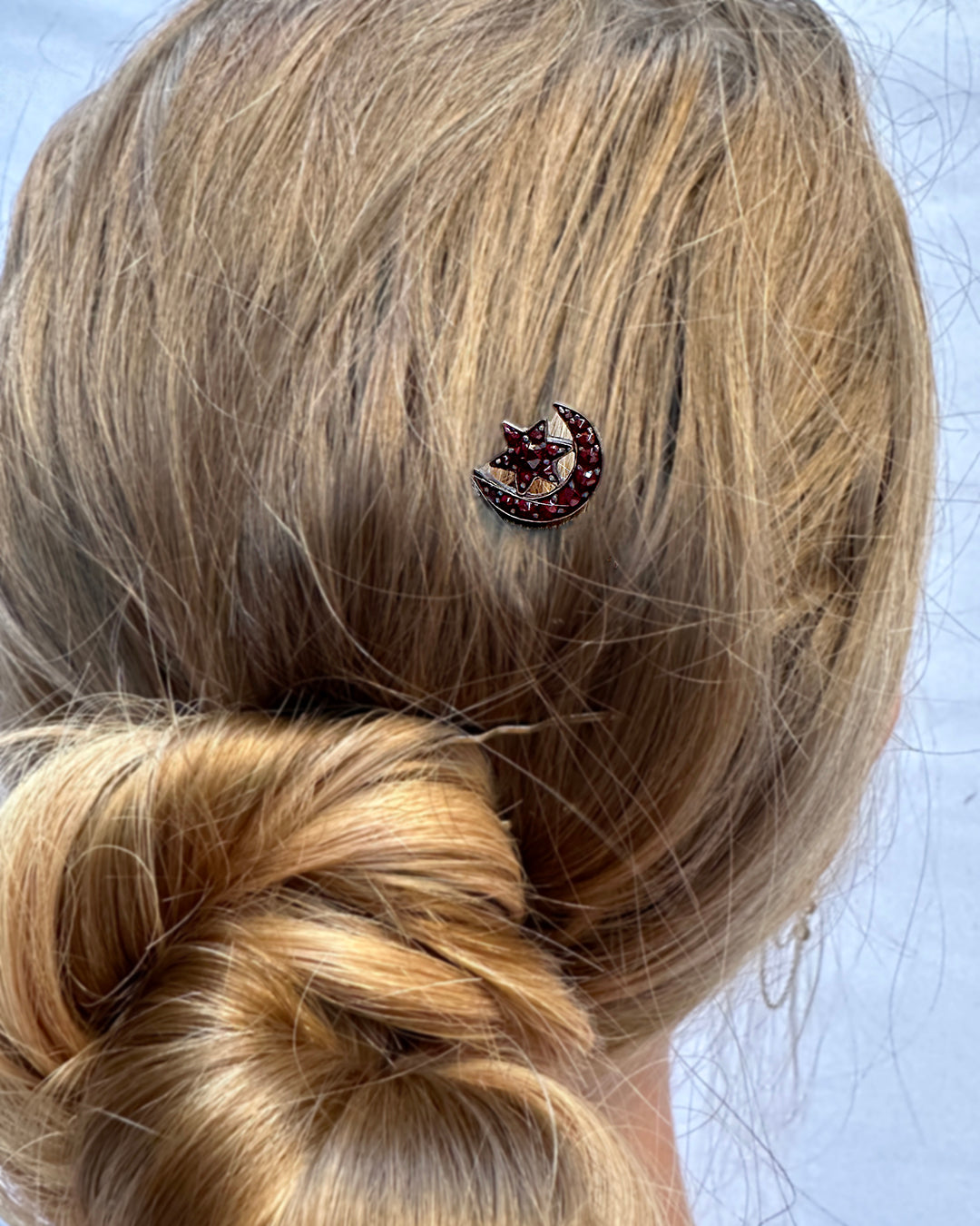 Victorian Bohemian Garnet Crescent Moon And Star Pin