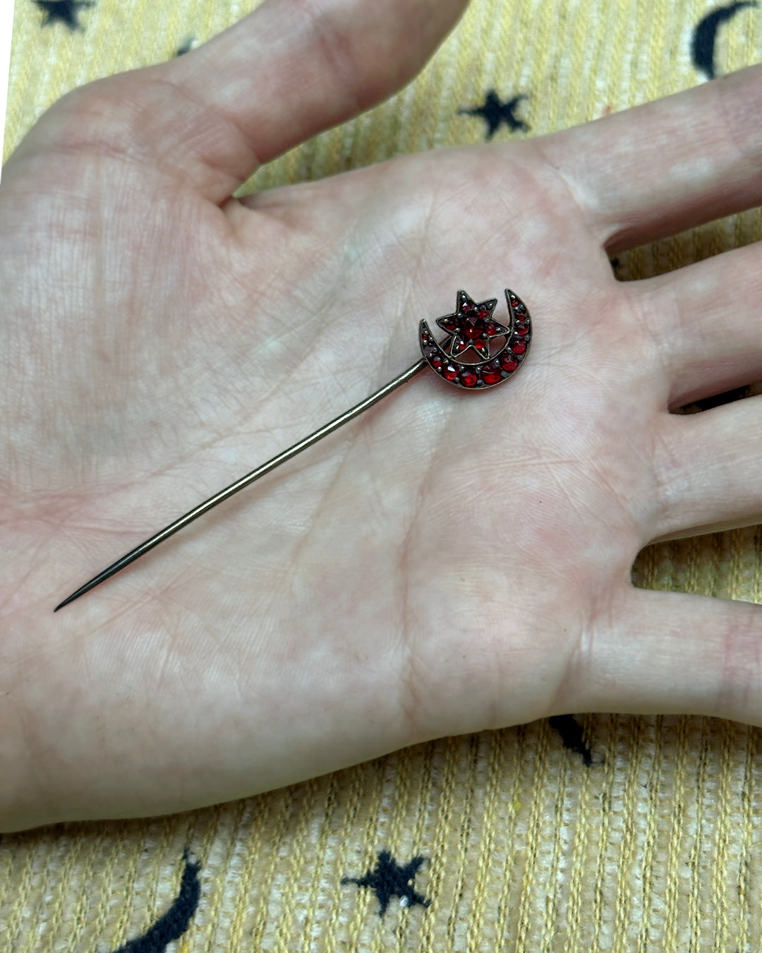 Victorian Bohemian Garnet Crescent Moon And Star Pin