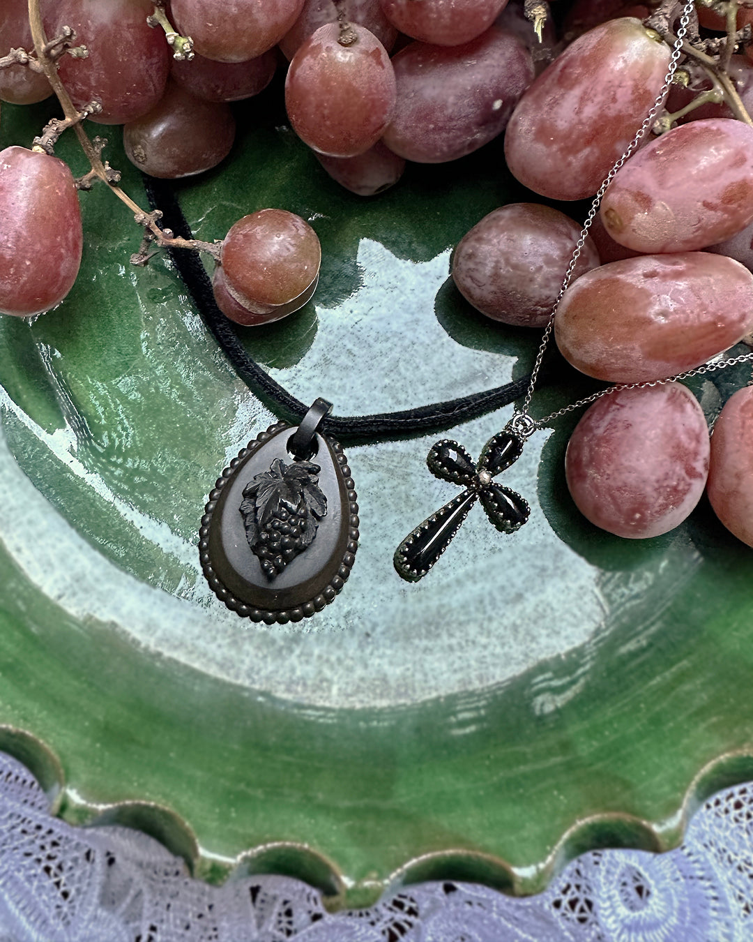 Rare Victorian Vulcanite Grape Choker Necklace ca. 1860