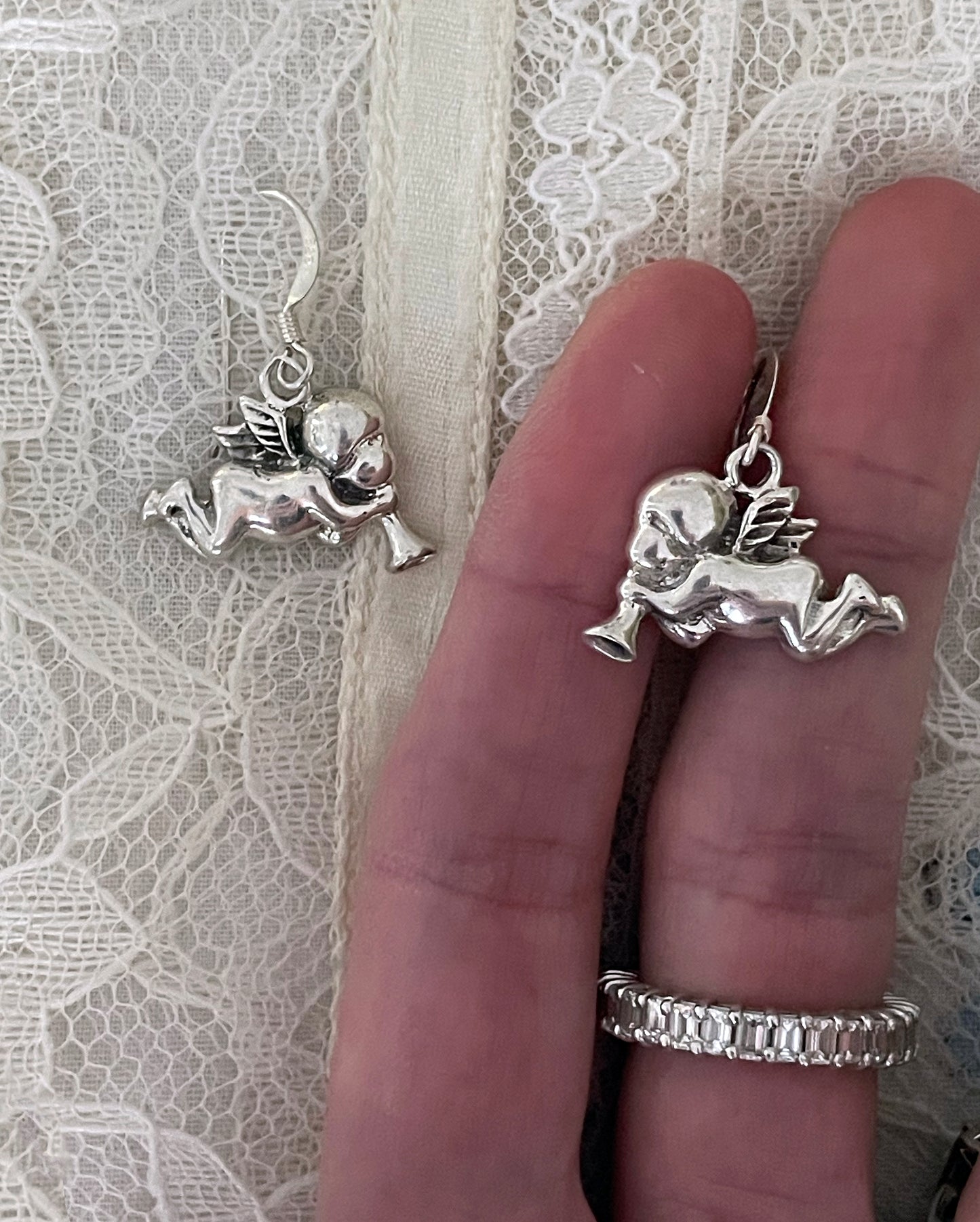 Vintage Sterling Silver Cherub Earrings
