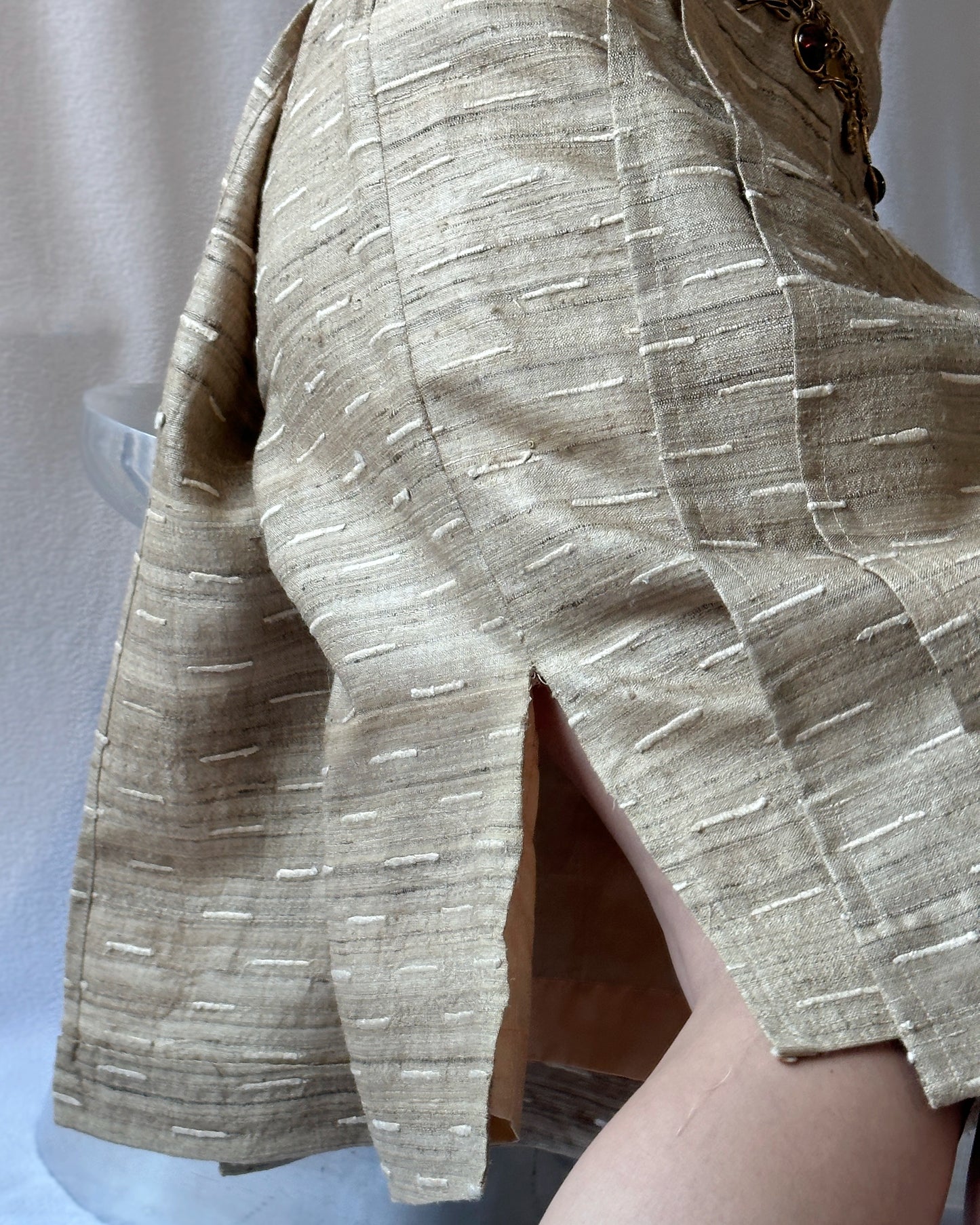 Vintage Bouclé Linen Kilt Skirt