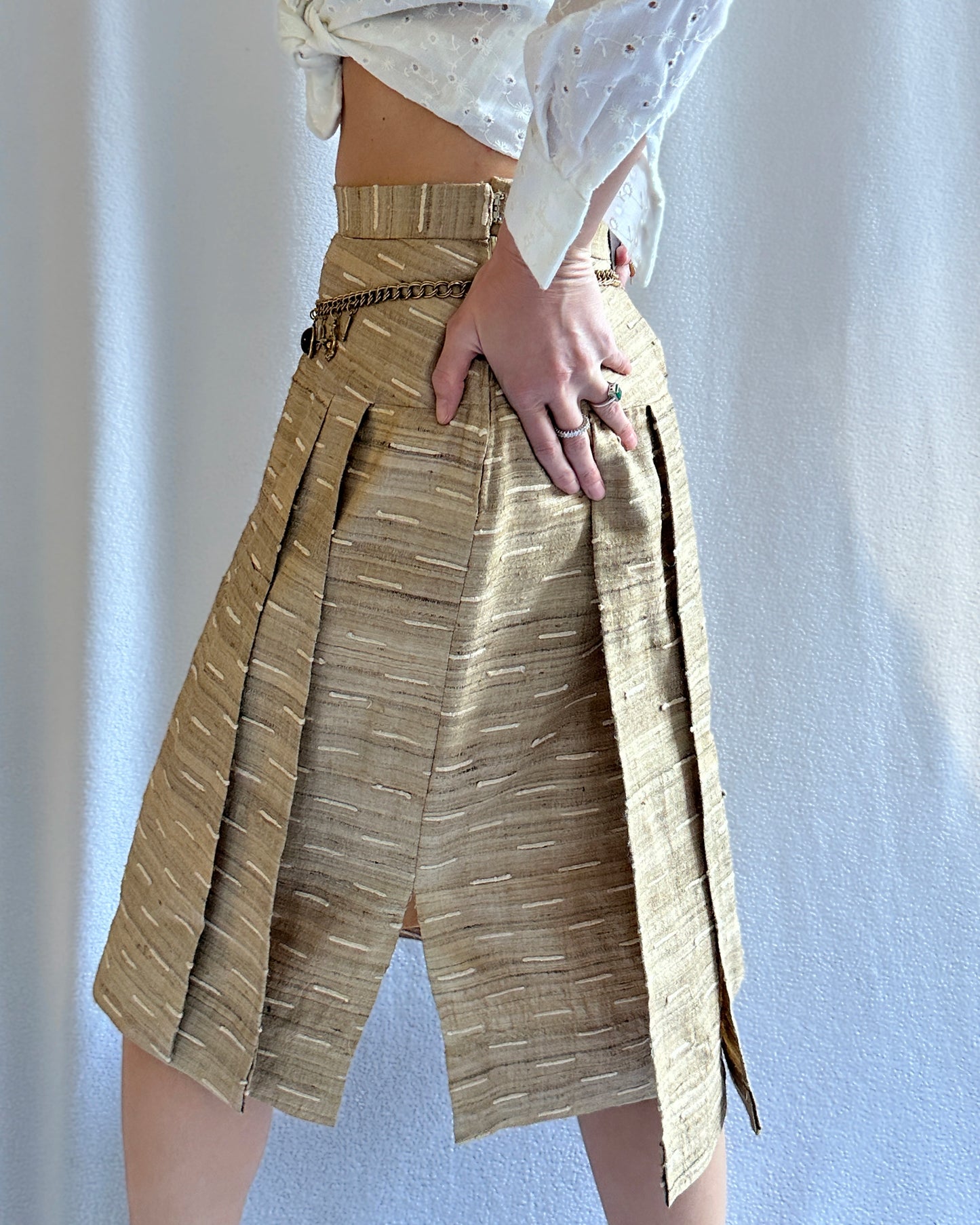 Vintage Bouclé Linen Kilt Skirt
