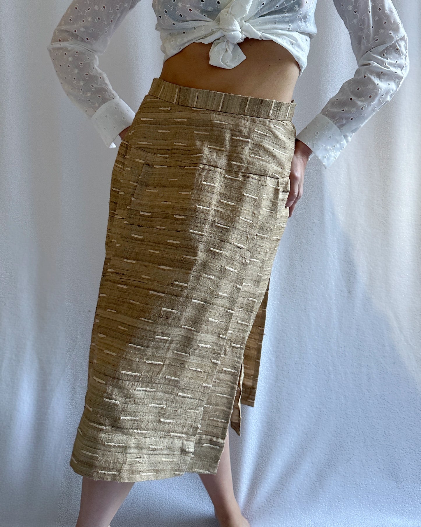 Vintage Bouclé Linen Kilt Skirt