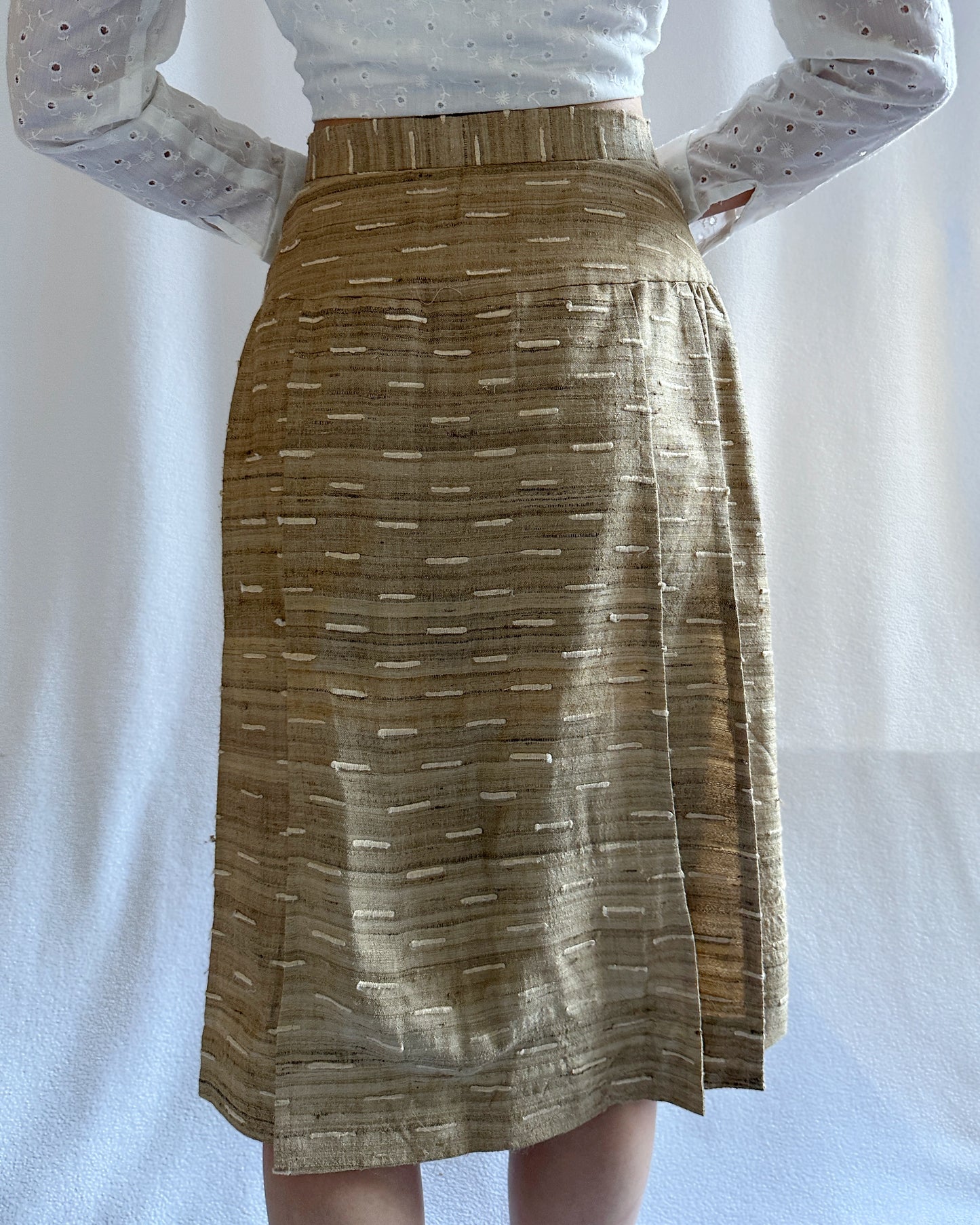 Vintage Bouclé Linen Kilt Skirt
