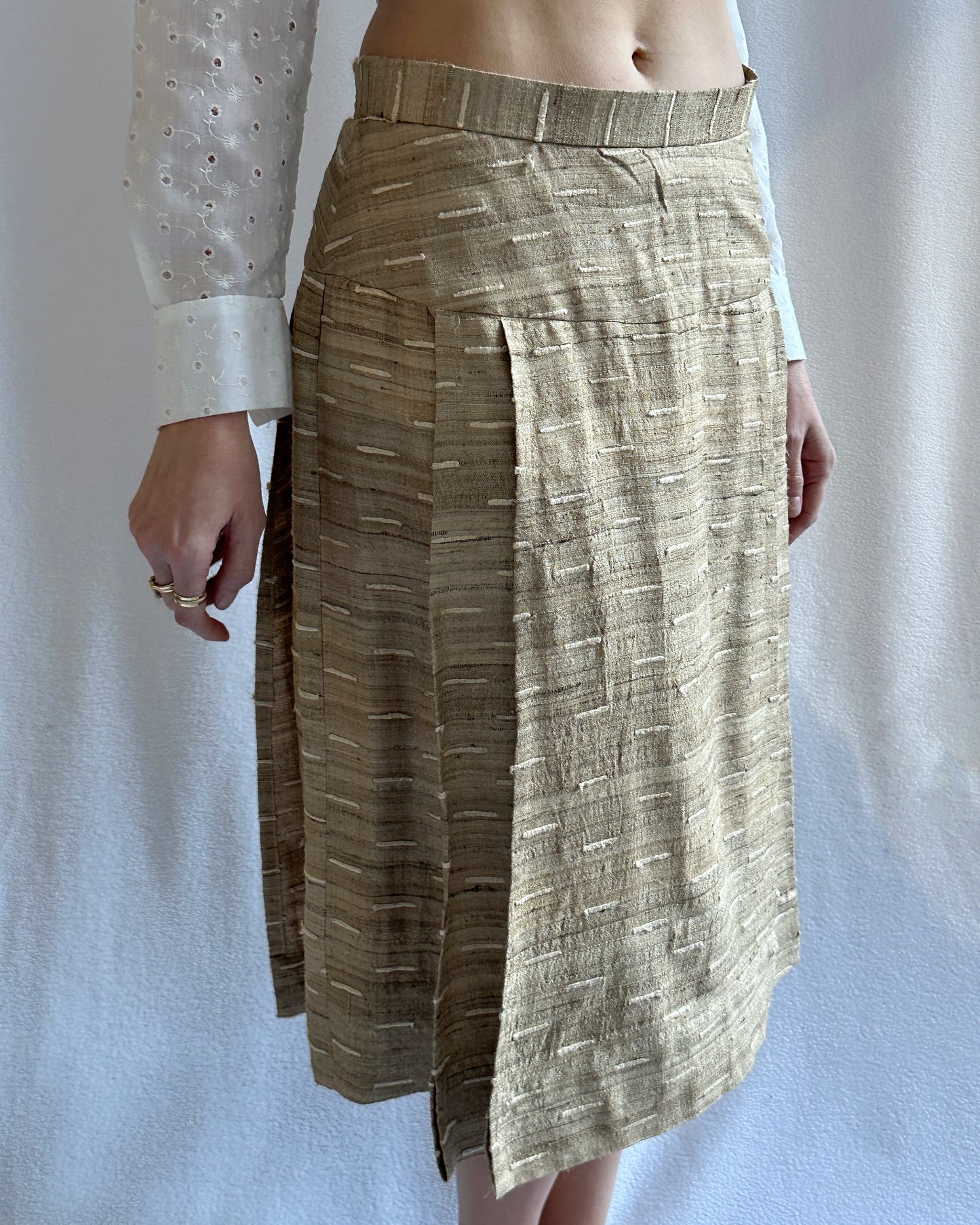 Vintage Bouclé Linen Kilt Skirt