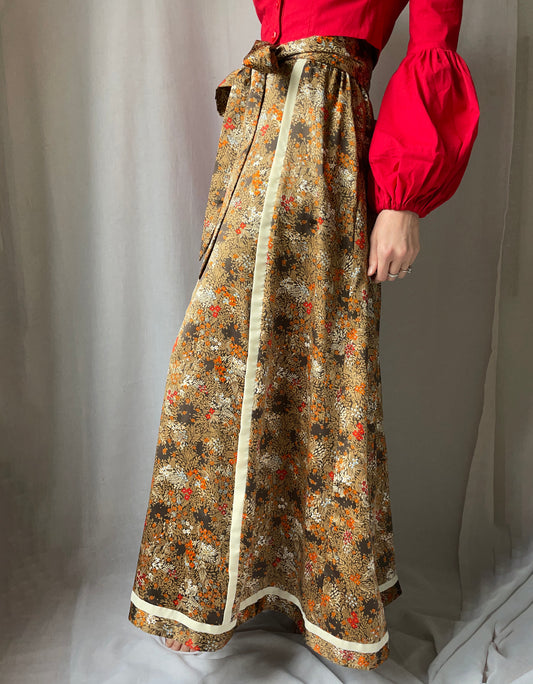 Vintage 1970s Charmeuse Floral Maxiskirt