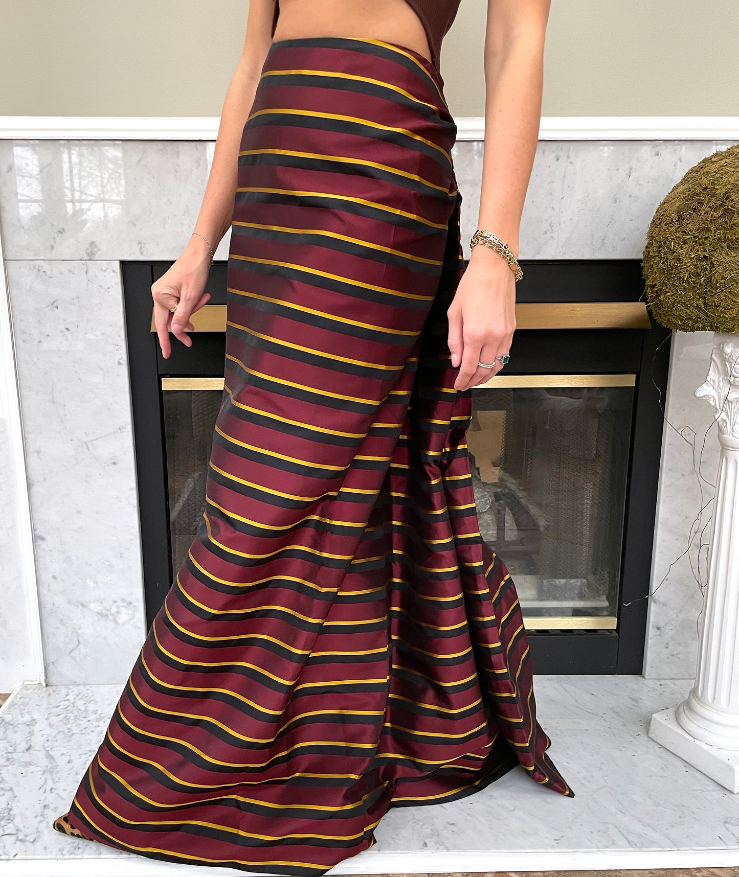 Designer Vintage Silk Ball Skirt with Cascade Train Back
