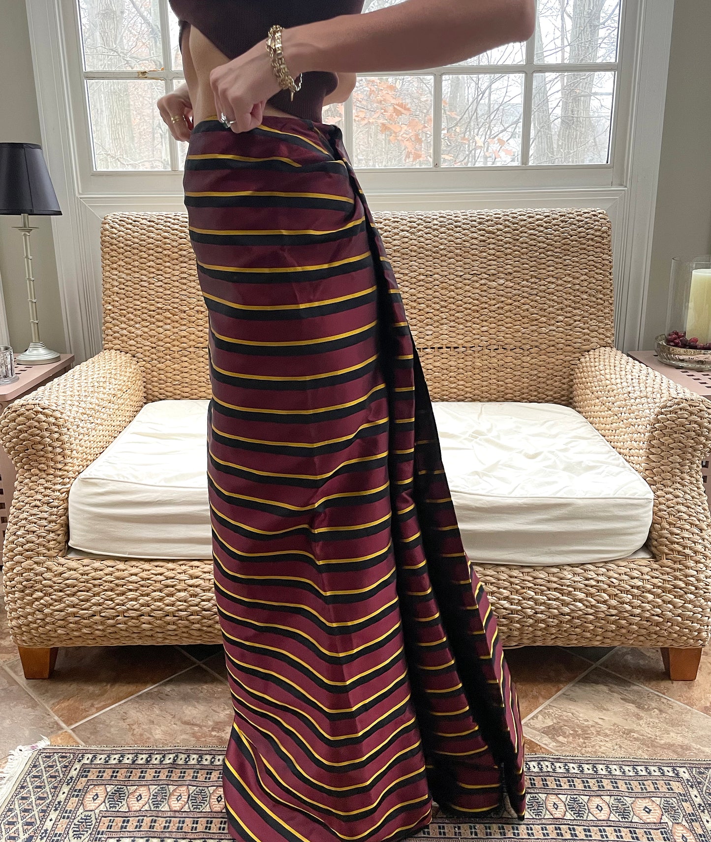Designer Vintage Silk Ball Skirt with Cascade Train Back