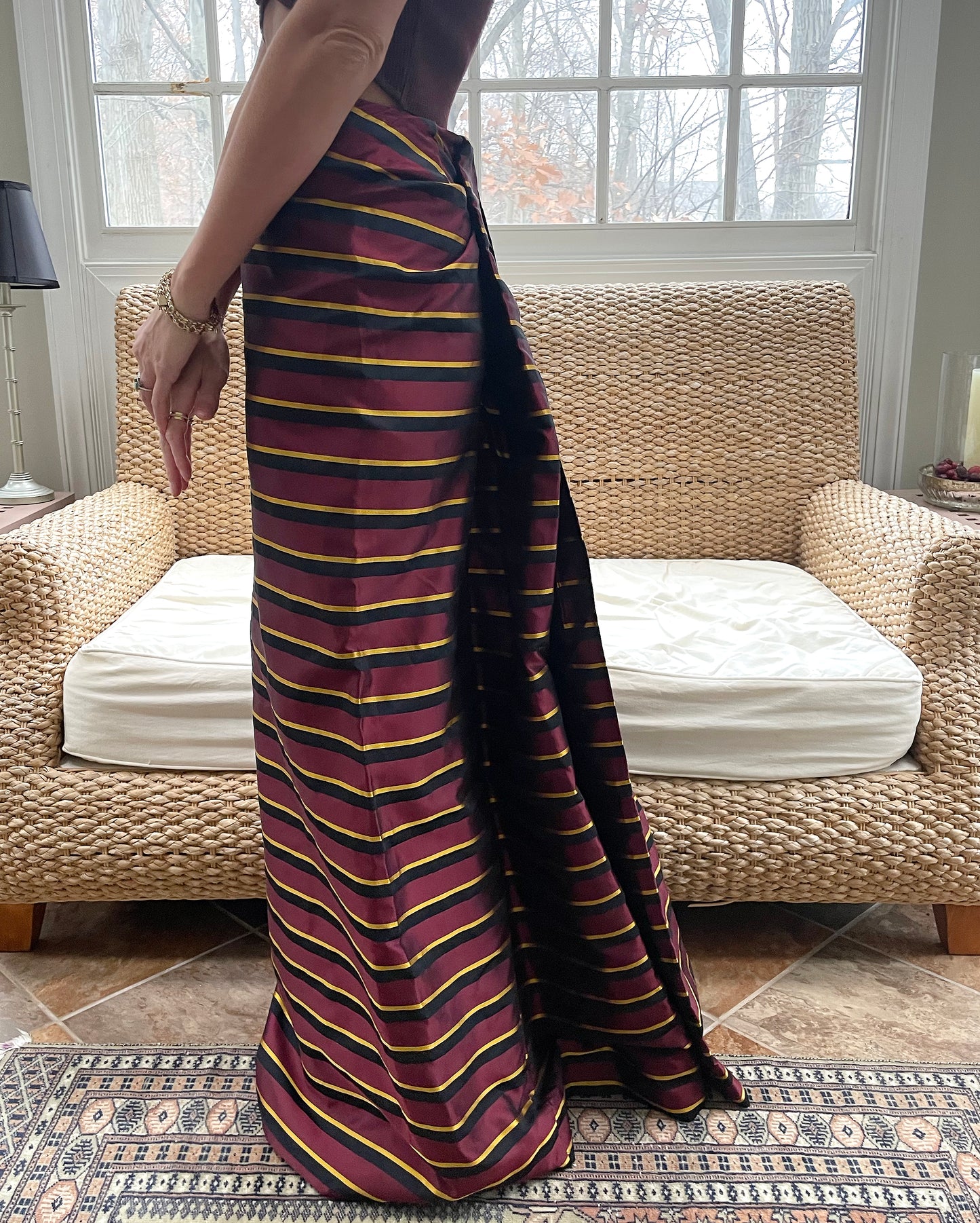 Designer Vintage Silk Ball Skirt with Cascade Train Back
