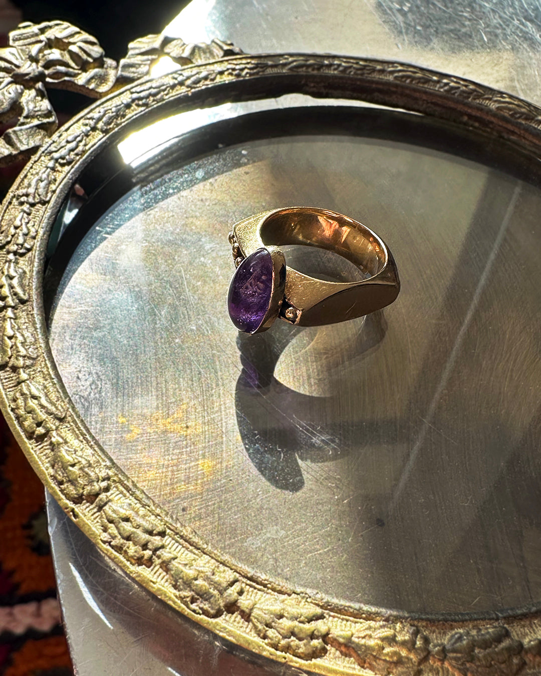 Vintage Cabochon Amethysts 14k Gold Ring