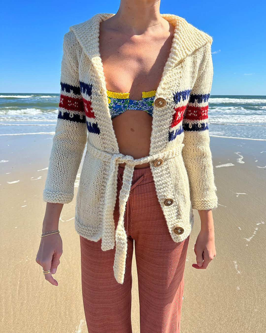 Vintage Hand-Knit Greek Fisherman Cardigan Sweater | XS-M