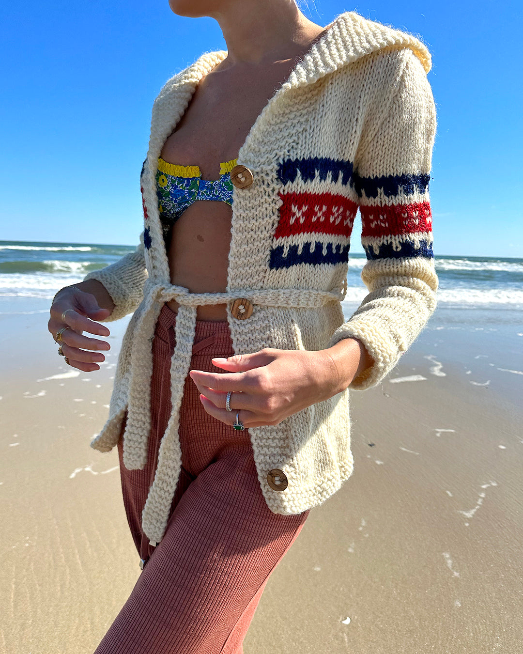 Vintage Hand-Knit Greek Fisherman Cardigan Sweater | XS-M