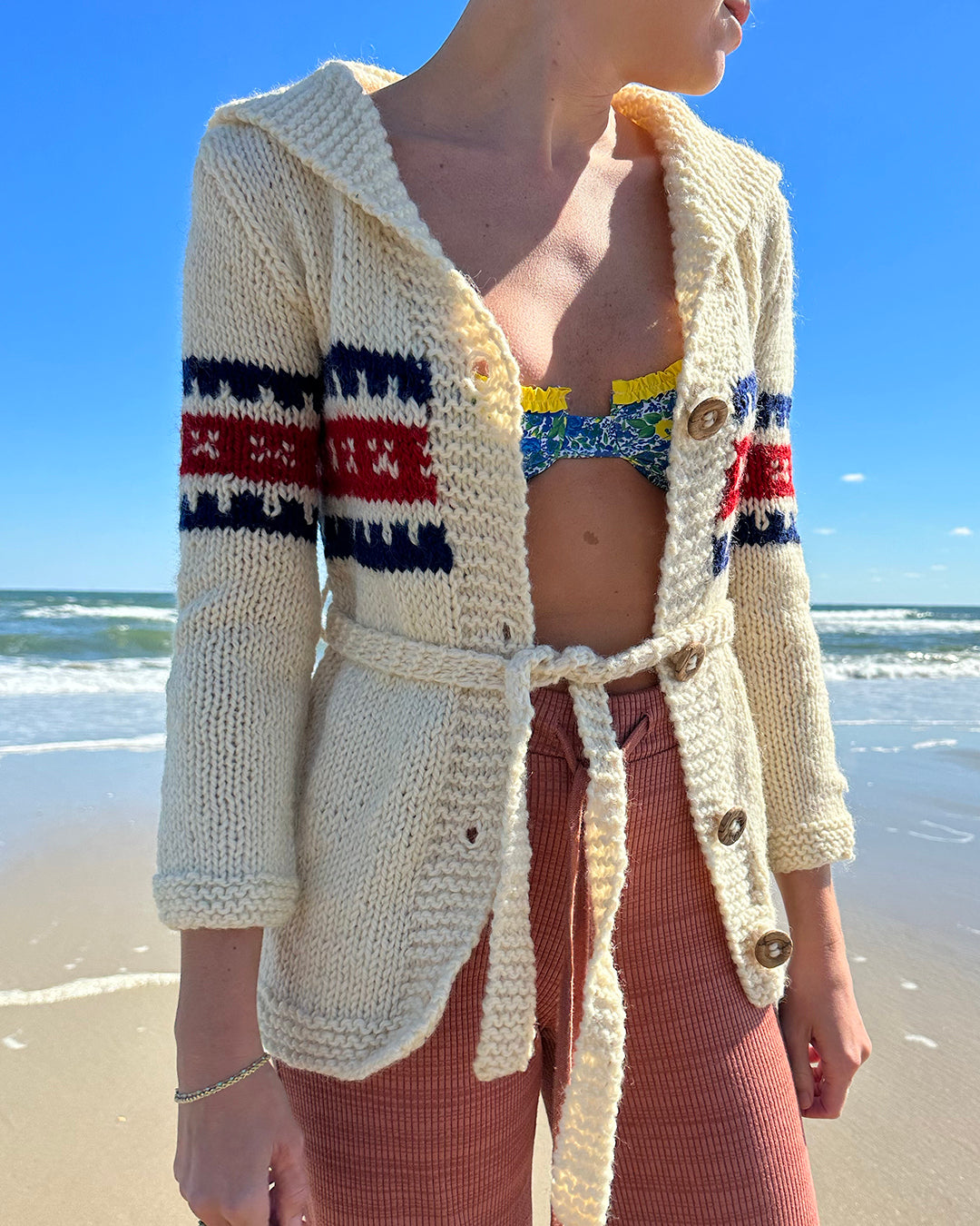 Vintage Hand-Knit Greek Fisherman Cardigan Sweater | XS-M