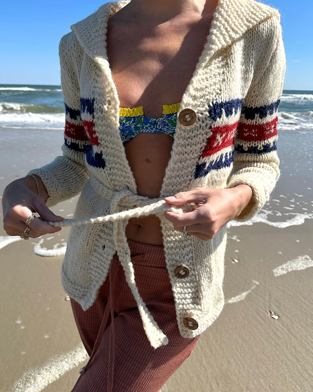 Vintage Hand-Knit Greek Fisherman Cardigan Sweater | XS-M