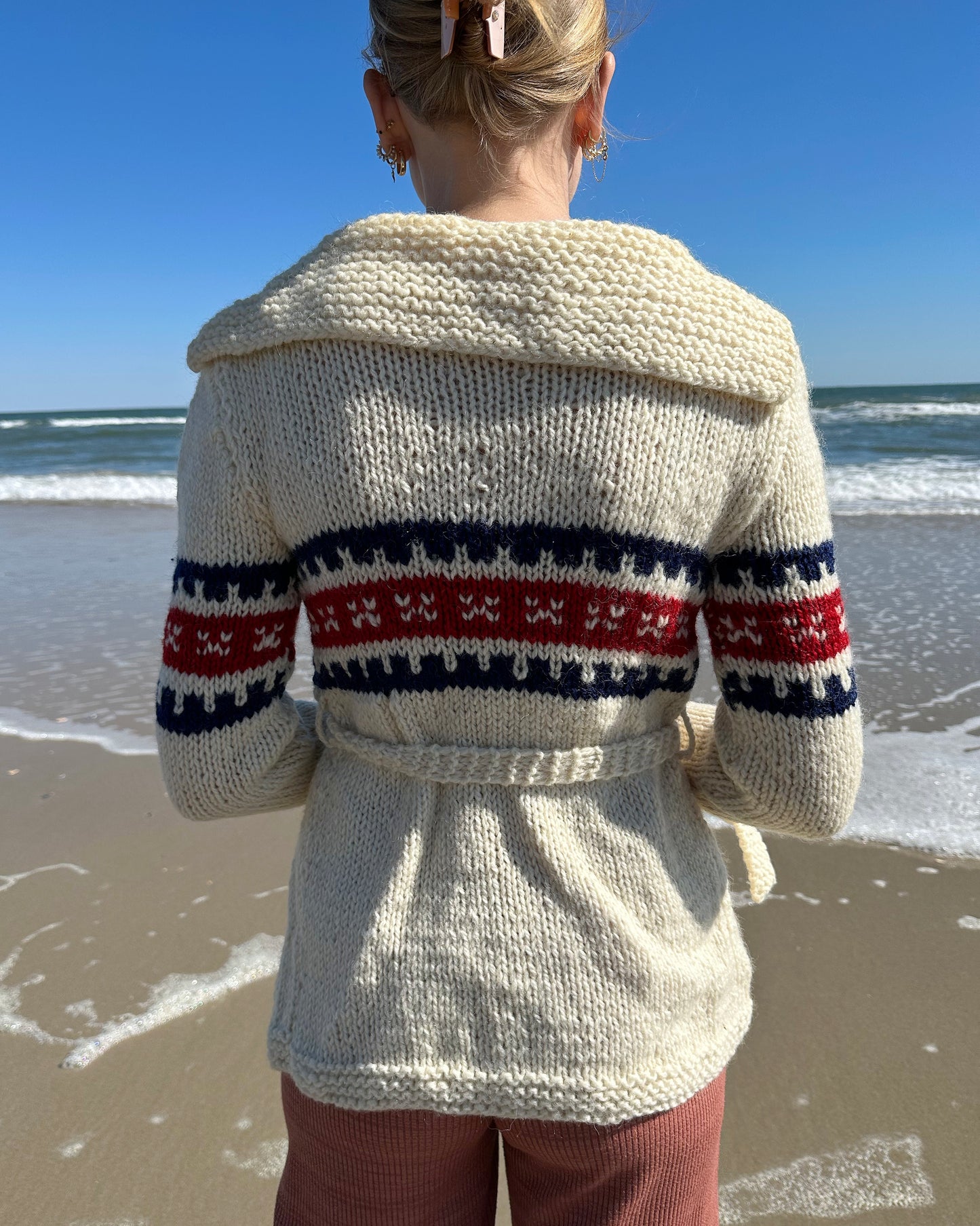 Vintage Hand-Knit Greek Fisherman Cardigan Sweater | XS-M