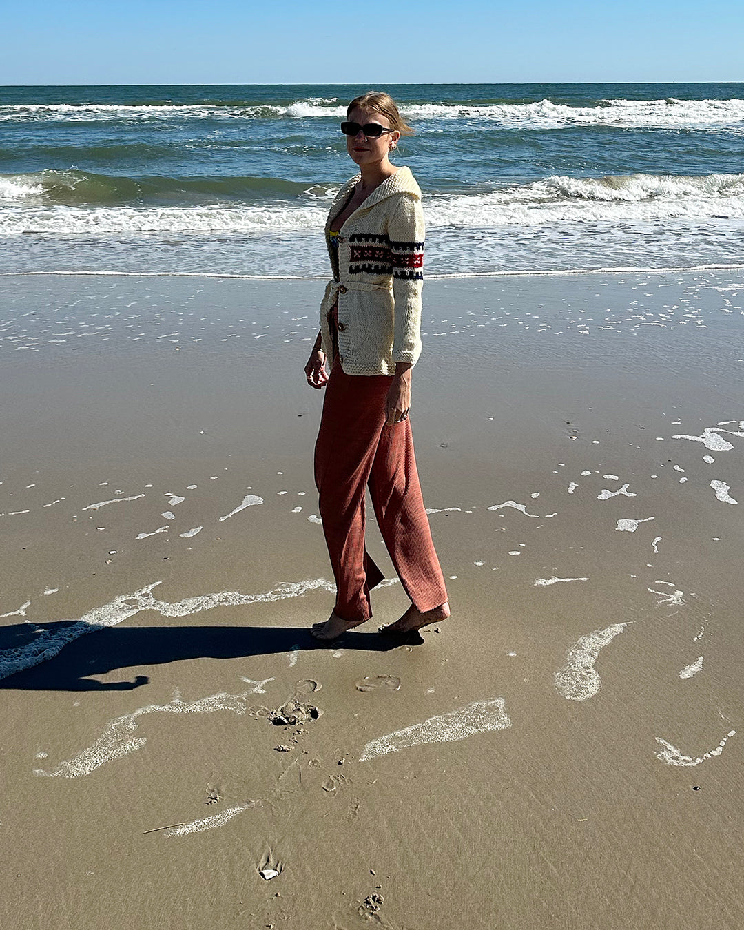Vintage Hand-Knit Greek Fisherman Cardigan Sweater | XS-M