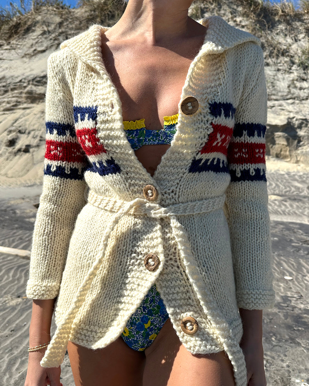 Vintage Hand-Knit Greek Fisherman Cardigan Sweater | XS-M