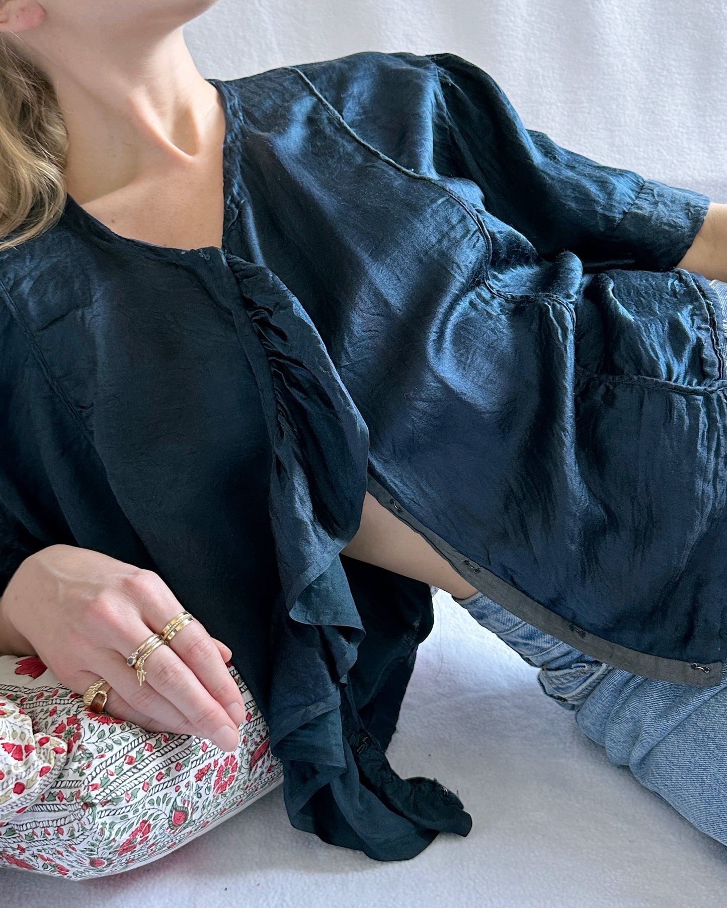 Antique 1920s Navy Blue Silk Blouse