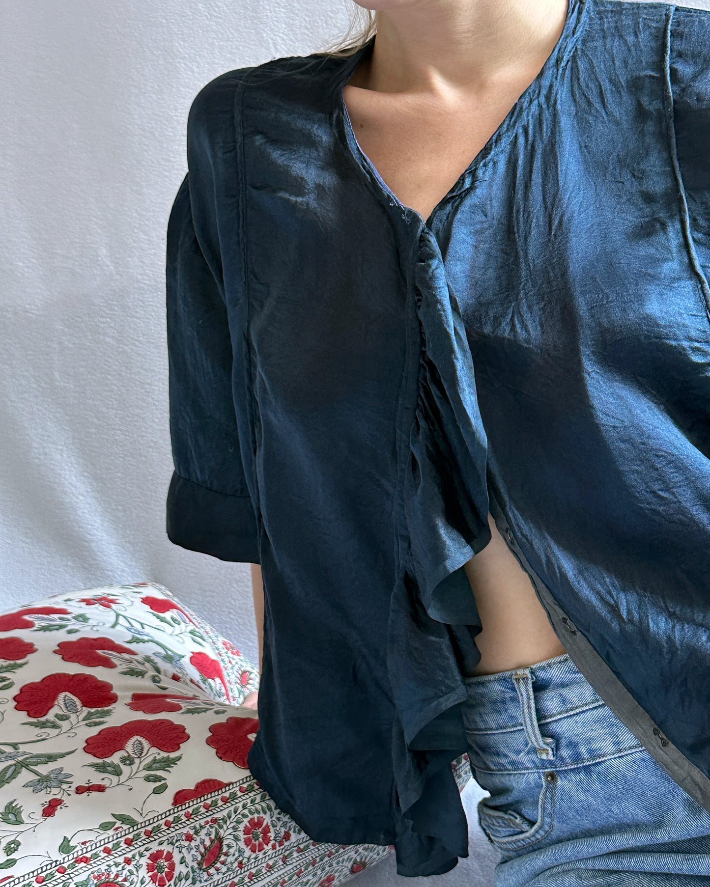 Antique 1920s Navy Blue Silk Blouse