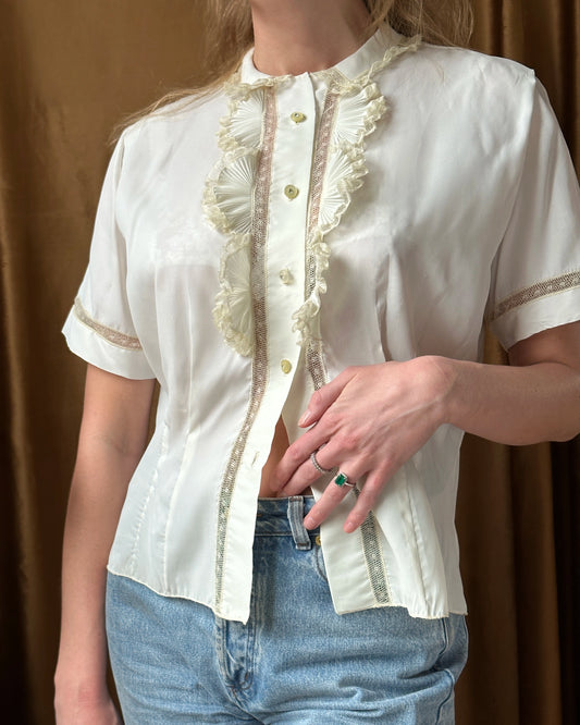 Vintage 1940s Lace Trim Blouse