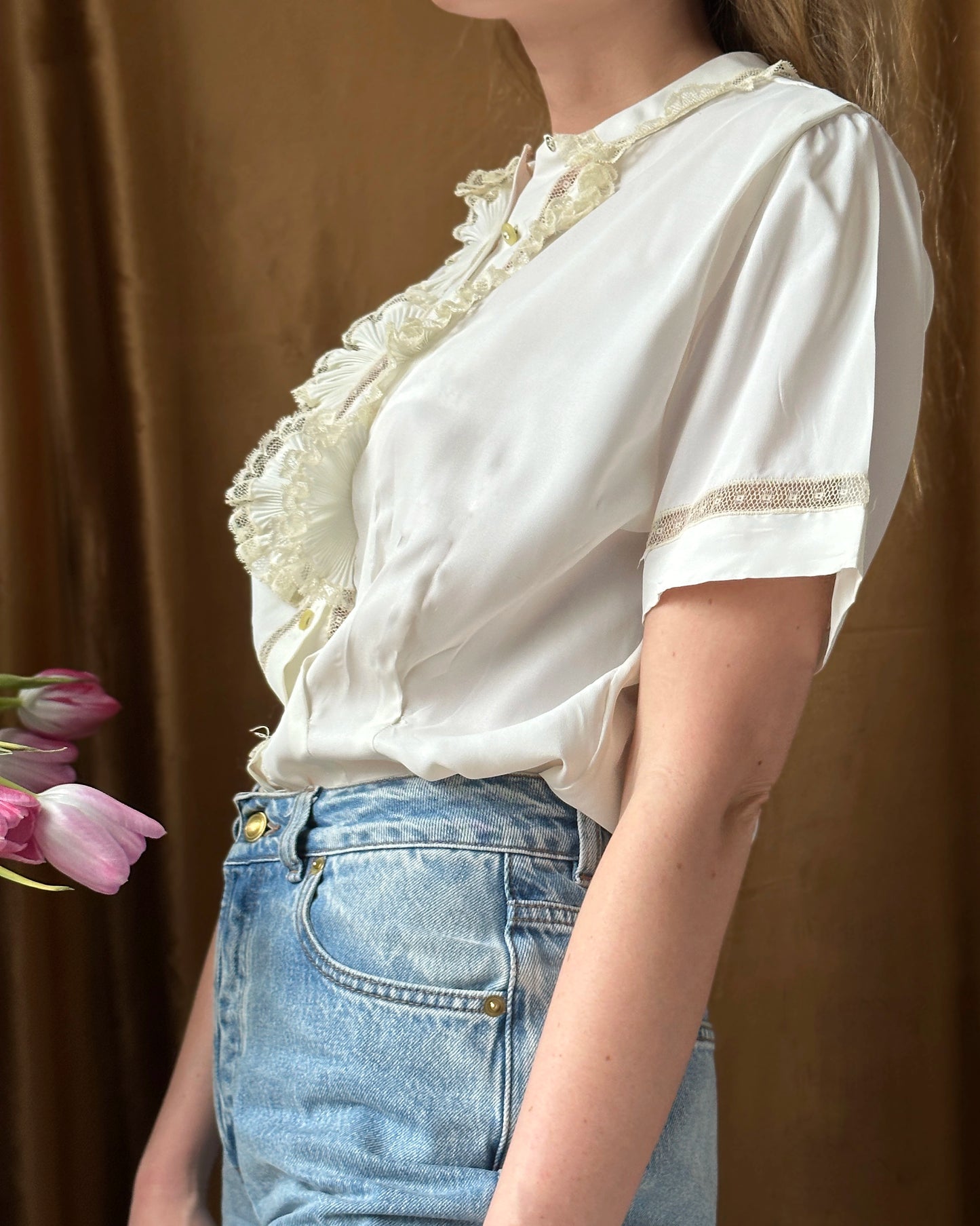 Vintage 1940s Lace Trim Blouse