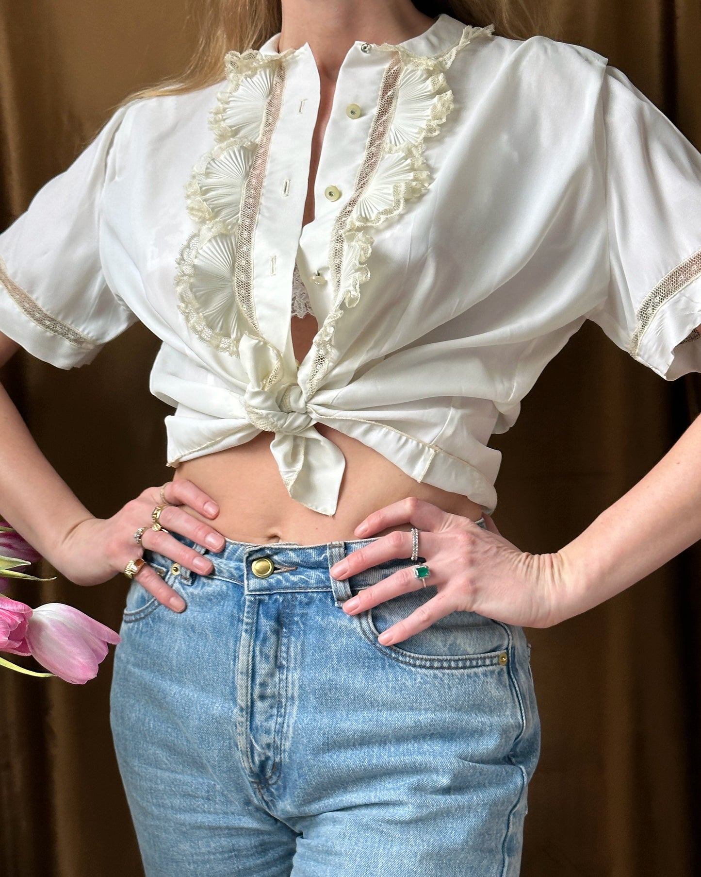 Vintage 1940s Lace Trim Blouse