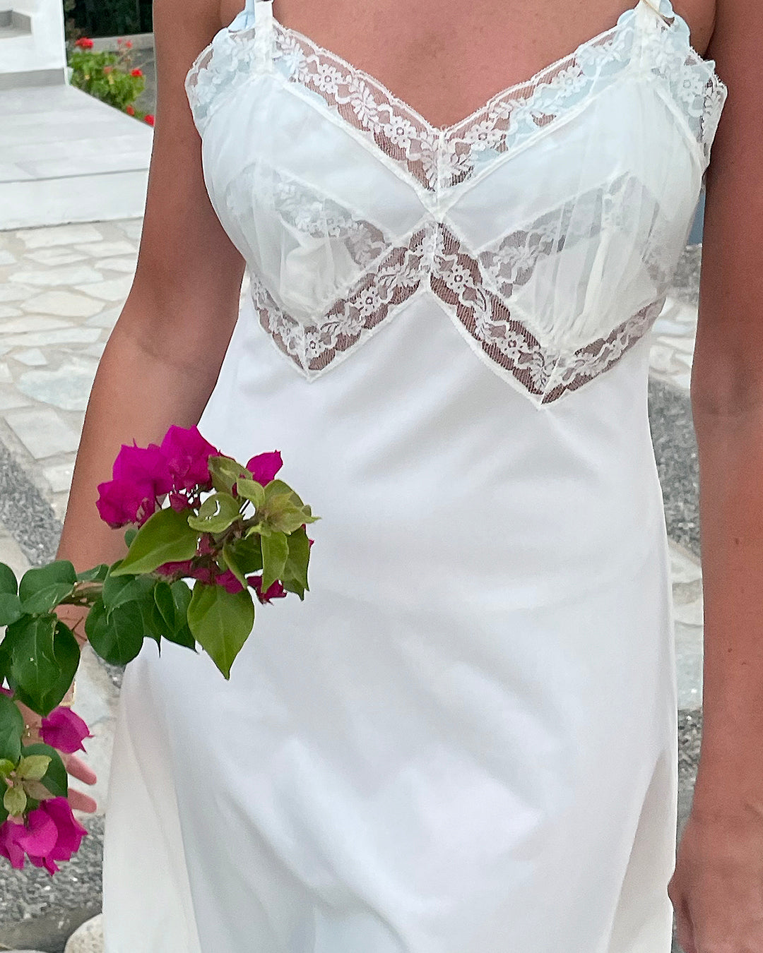 Vintage 1950s Ivory Lace Slip With Tiered Flounce Hem | XS-M