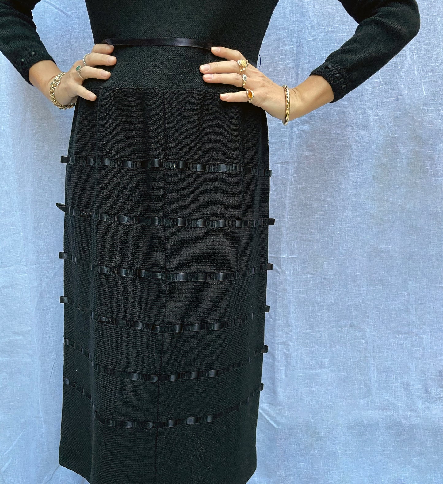 Vintage Ribbon-Woven Knit Dress | S-M