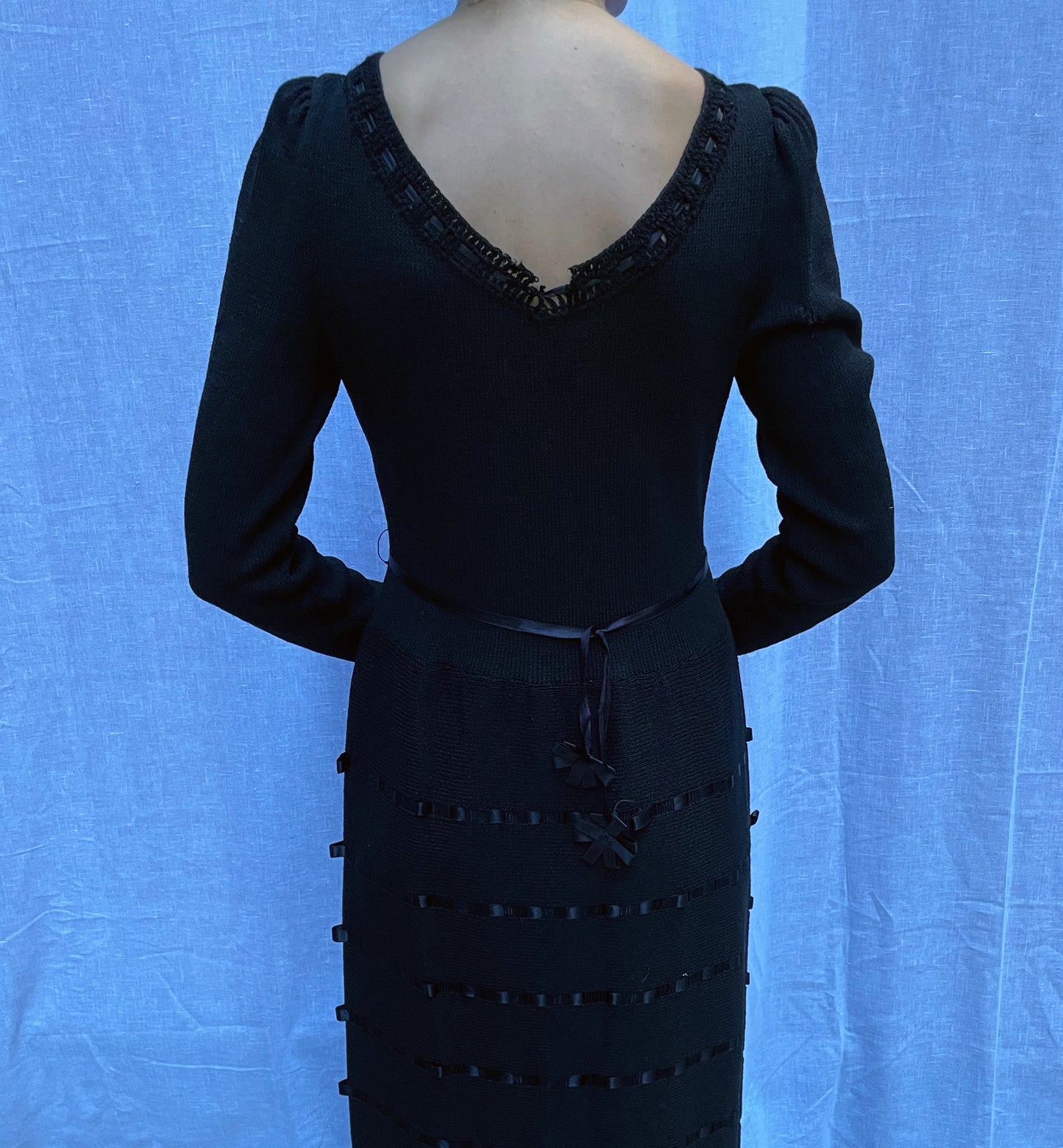 Vintage Ribbon-Woven Knit Dress | S-M