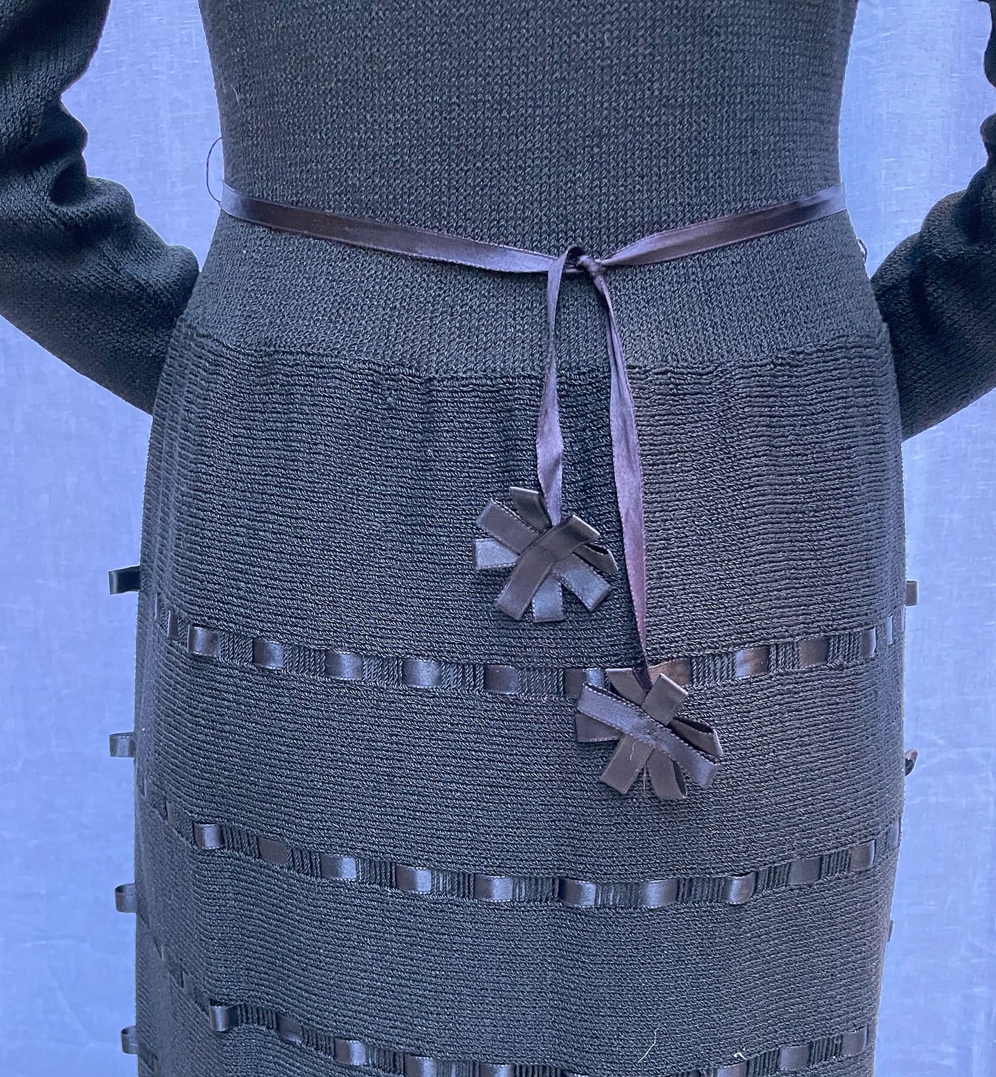Vintage Ribbon-Woven Knit Dress | S-M