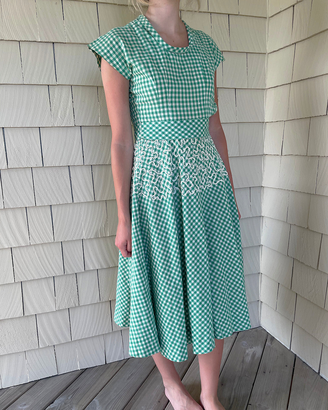 Vintage 1950s Gingham Cotton Dress with Ric Rac Appliqu Vintage 1950s Gingham Cotton Dress with Ric Rac Appliqu