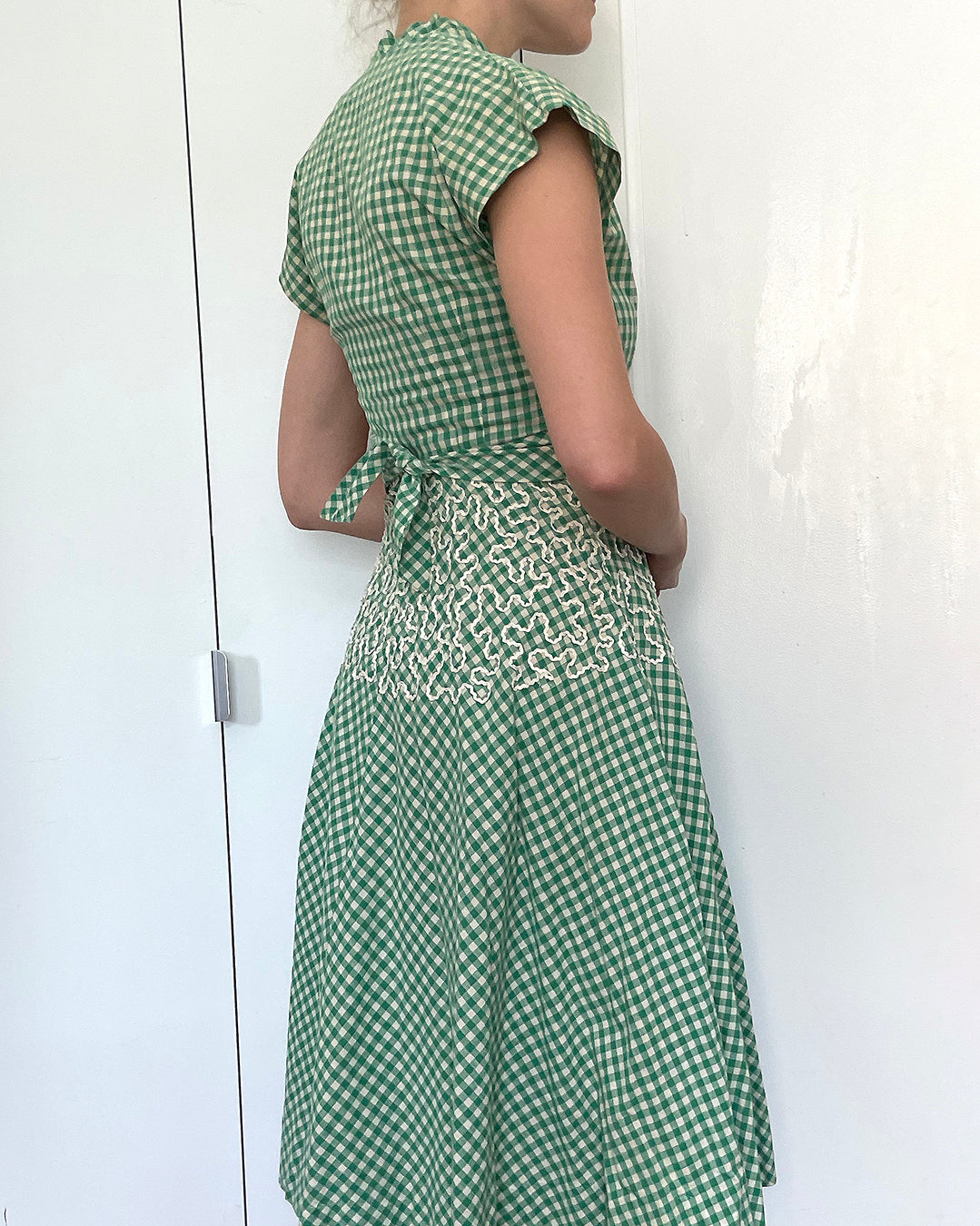 Vintage 1950s Gingham Cotton Dress with Ric Rac Appliqué