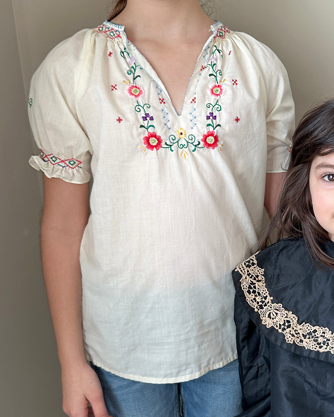 1960s Children's Hand-Embroidered Peasant Blouse