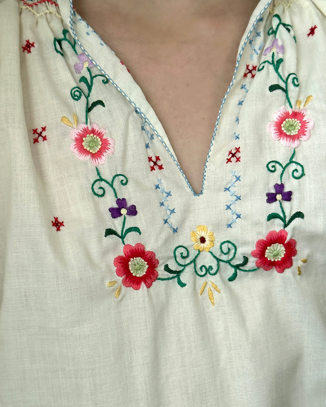 1960s Children's Hand-Embroidered Peasant Blouse