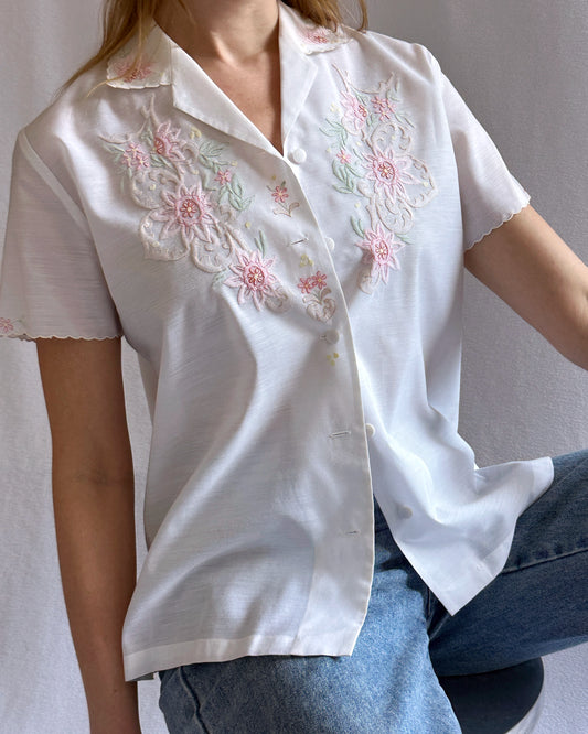 Vintage 1960s Floral Embroidered Blouse