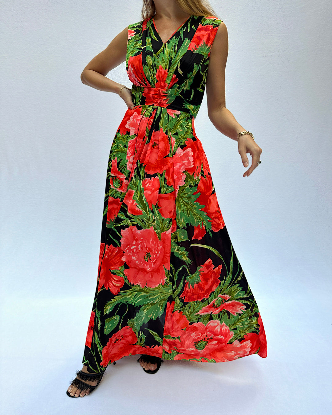 Vintage 1960s Tropical Jersey Maxidress | S-M Vintage 1960s Tropical Jersey Maxidress | S-M