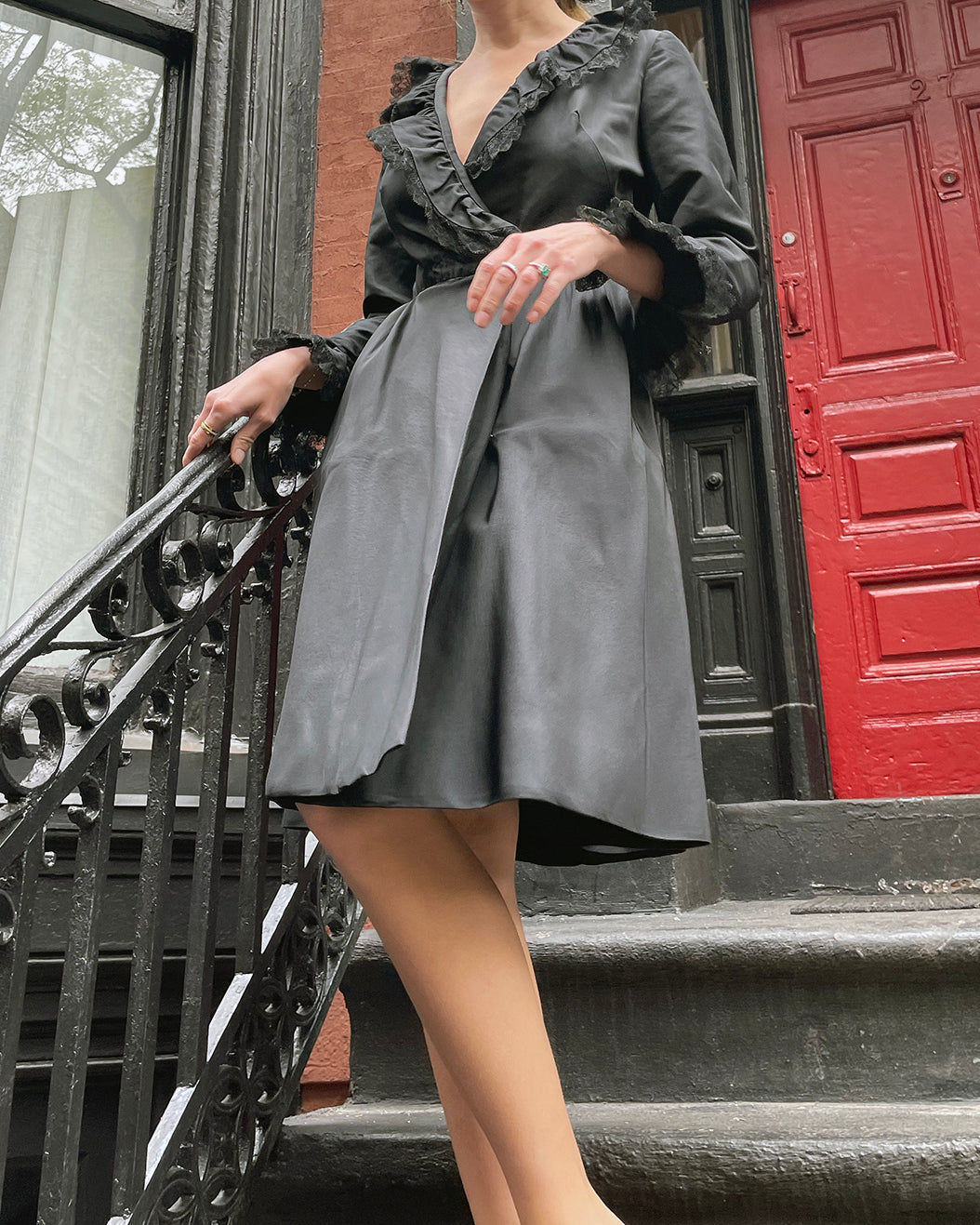 1960s Joseph Magnin Taffeta Wrap Dress | XS-S