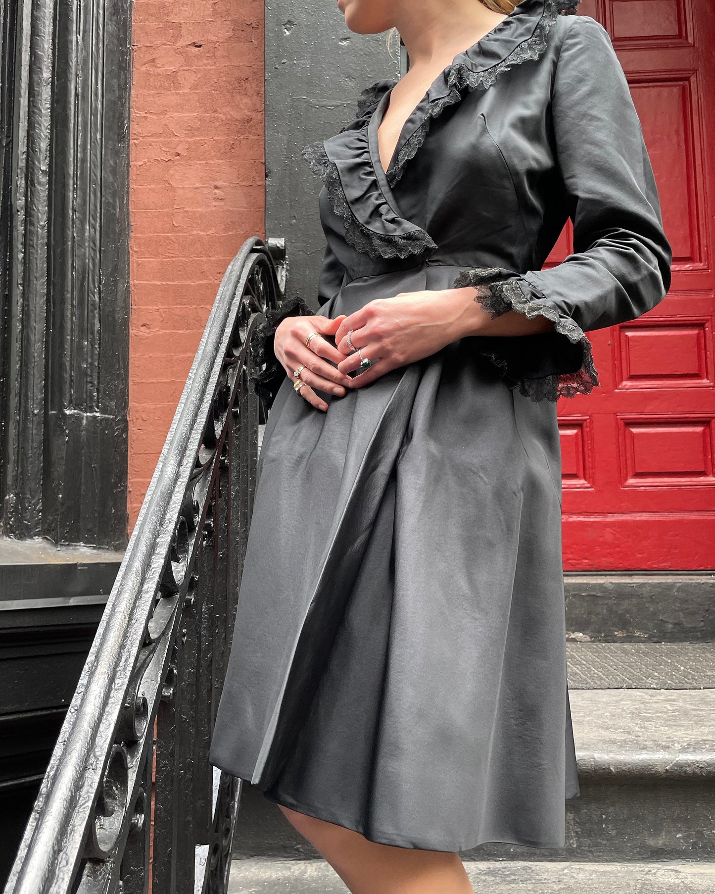 1960s Joseph Magnin Taffeta Wrap Dress | XS-S