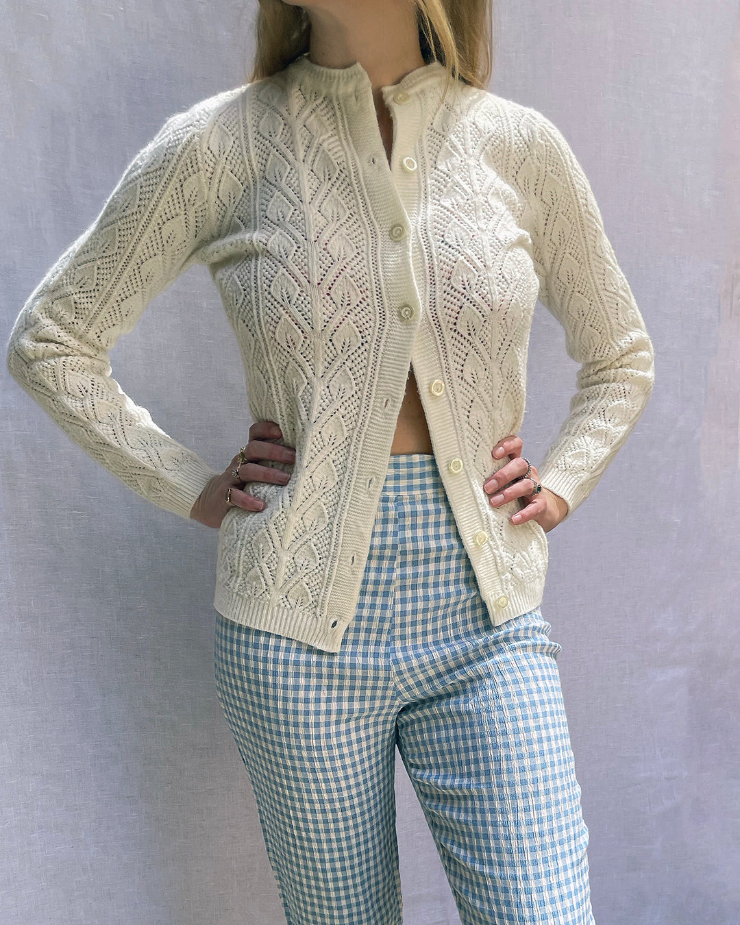 Vintage 1960s Pointelle Cardigan | XS-M