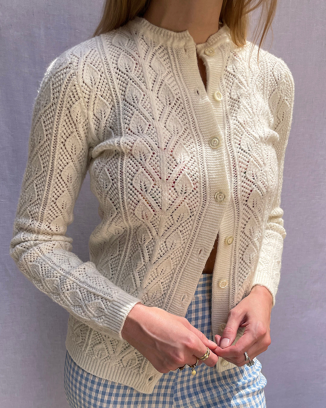 Vintage 1960s Pointelle Cardigan | XS-M
