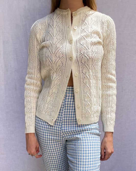 Vintage 1960s Pointelle Cardigan | XS-M