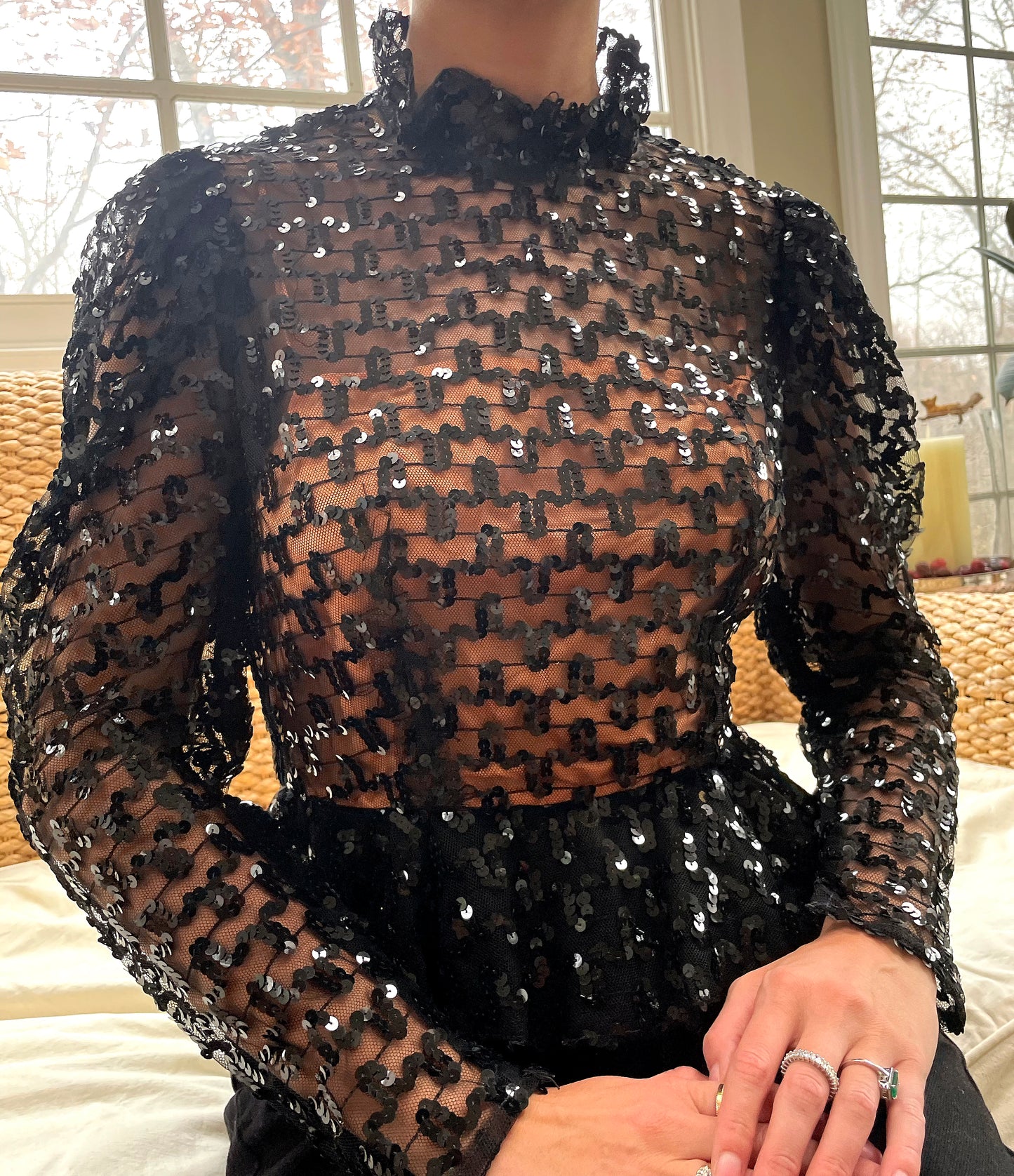 Vintage 1970s Black Sequin Peplum Blouse