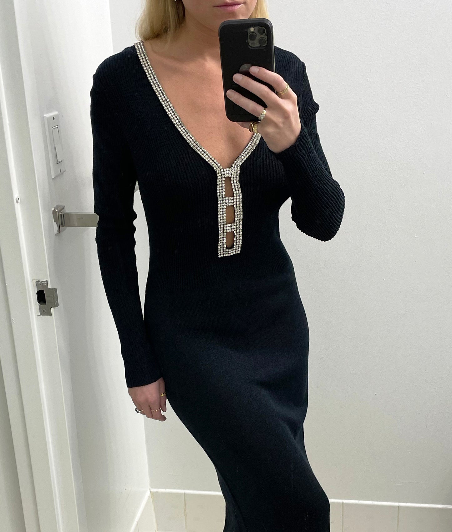 Vintage 1970s Crystal Embellished Cut Out Dress