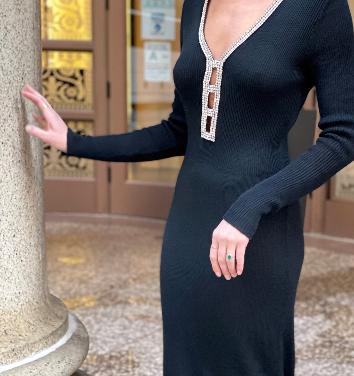 Vintage 1970s Crystal Embellished Cut Out Dress