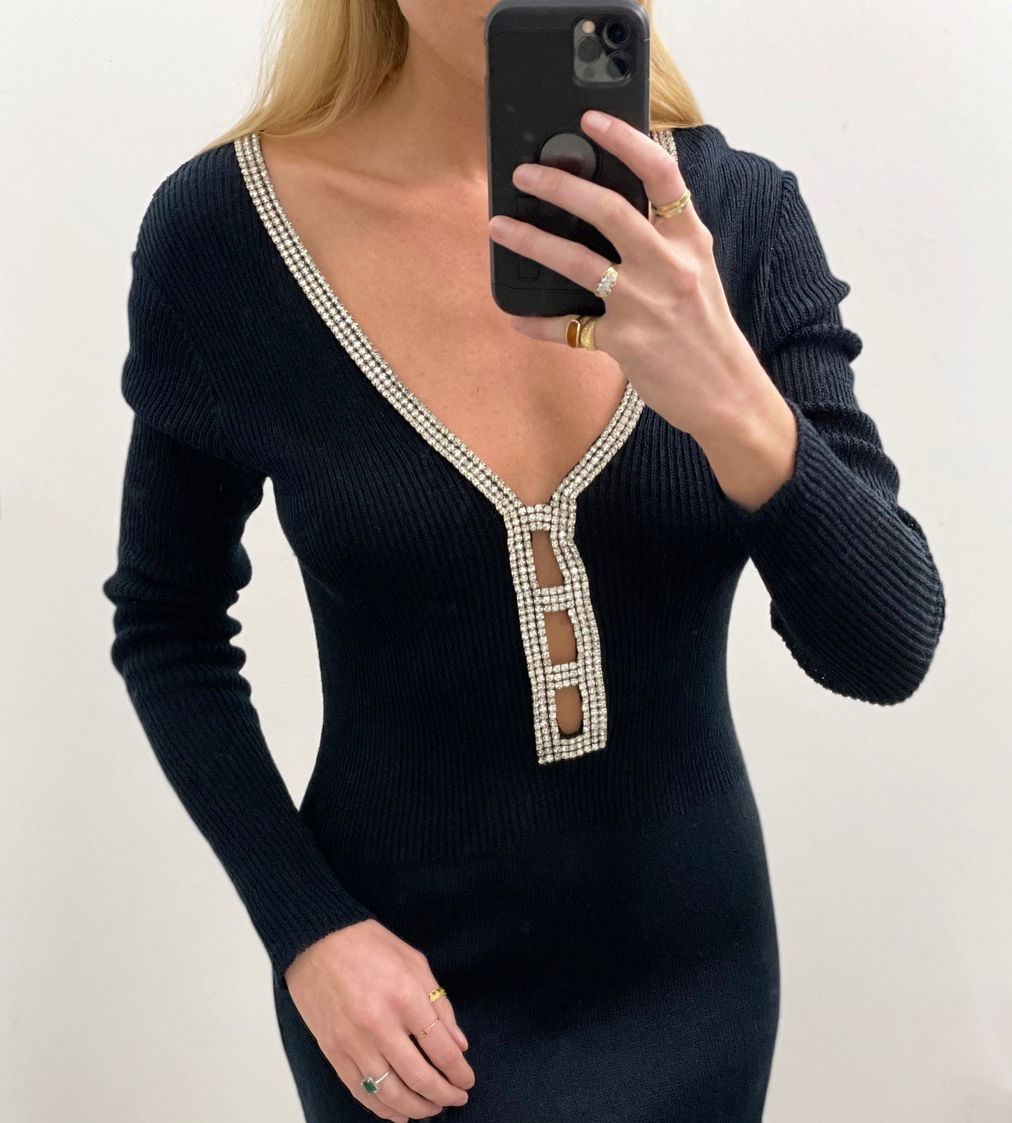 Vintage 1970s Crystal Embellished Cut Out Dress