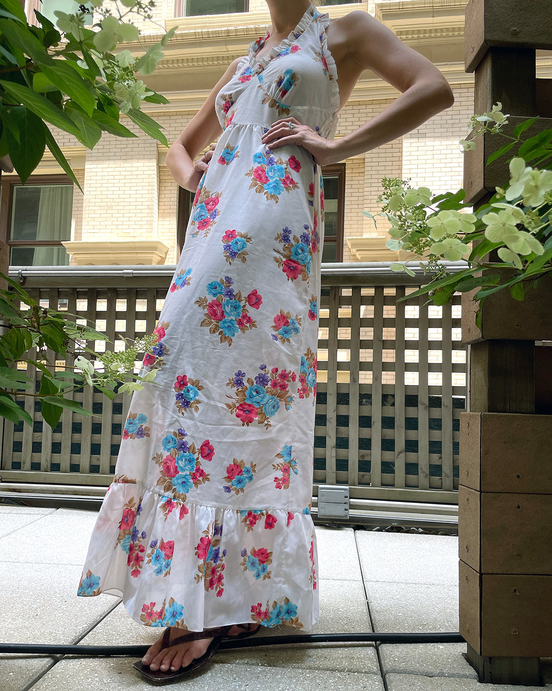 Vintage 1970s Floral Halter Dress